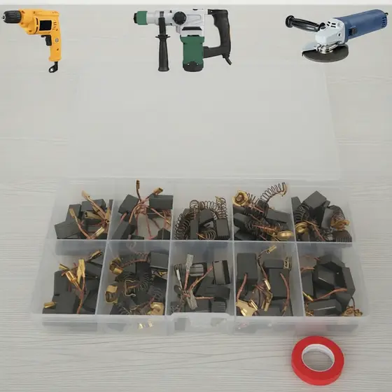 Conjunto de Escovas de Carvão Substitutas 90 Peças 10 Tamanhos 9 Cada Para Esmerilhadeira Angular, Martelo Elétrico de