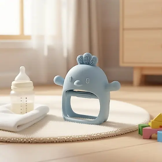 Mordedor de Pulso Antiderrame para Bebês de 3+ Meses, 100% Silicone de Grau Alimentício (Azul)