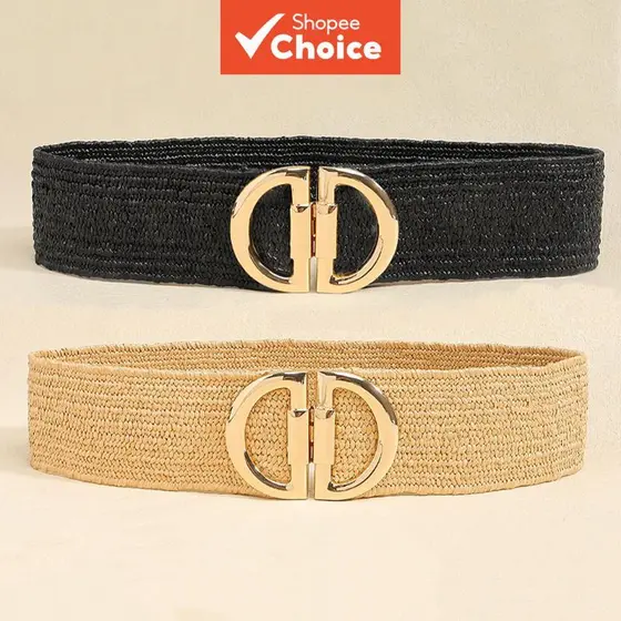 Cinto Trançado Elástico Da Moda Feminina , Fivela Dupla De Metal , Emagrecimento De Cintura Para Vestidos