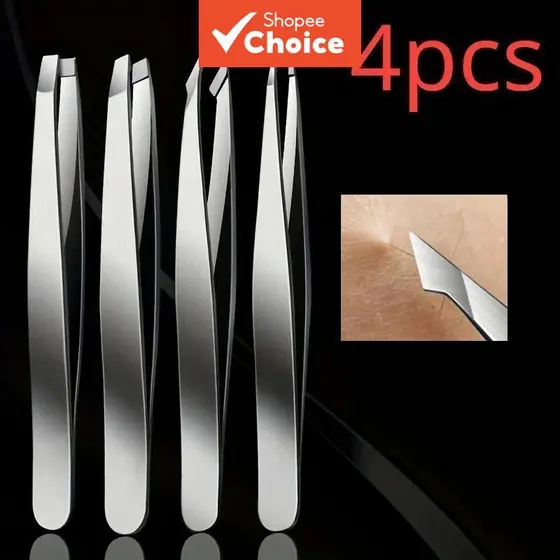 Conjunto Profissional de Pinças 4 peças Perfeito para Remoção de Sobrancelhas e Pelos, Muito Fácil e Relaxante