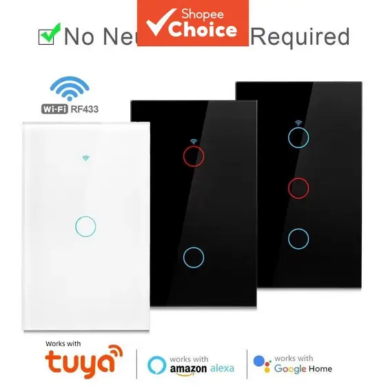 Interruptor Inteligente WiFi Touch Switch Sem Necessidade De Fio Neutro Home 1/2/3 Gang Light 100-240V Funciona Com Alex