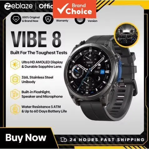 Zeblaze VIBE 8 - Smartwatch Masculino com Tela AMOLED 1.43, Monitor de Frequência Cardíaca, Pressão Arterial e Modos