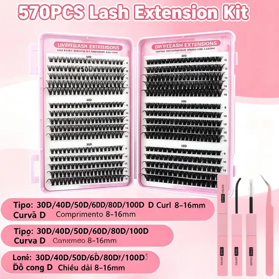 Extensões De Cílios Individuais Diy, 30d-100d, 570 Peças - Tufo De Cílios