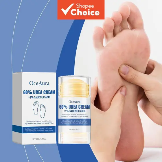Bastão de Creme de Ureia 60% + Ácido Salicílico 2%, Creme Reparador para Pés Ressecados e Rachados, Hidratação e