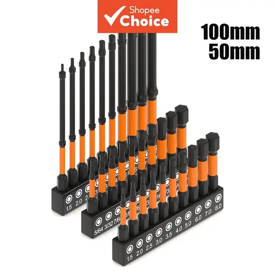 Um Conjunto De Vários Conjuntos De 10 Peças De Bits De Chave De Fenda Sextavada Magnética , Métrica De Aço S2 50-100mm H