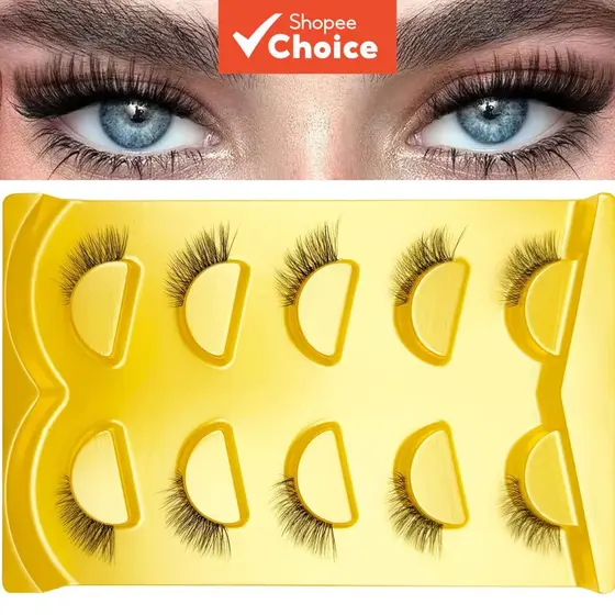 Cílios Postiços de Faux Mink com Meia Fileira, Estilo Gato e Raposa, Canto Externo Alongado, Natural Reutilizáveis,