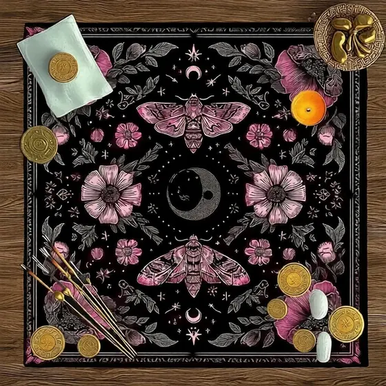 1pc Toalha de Jogo de Tarô Estampa Sonhadora de Noite com Flores e Borboletas