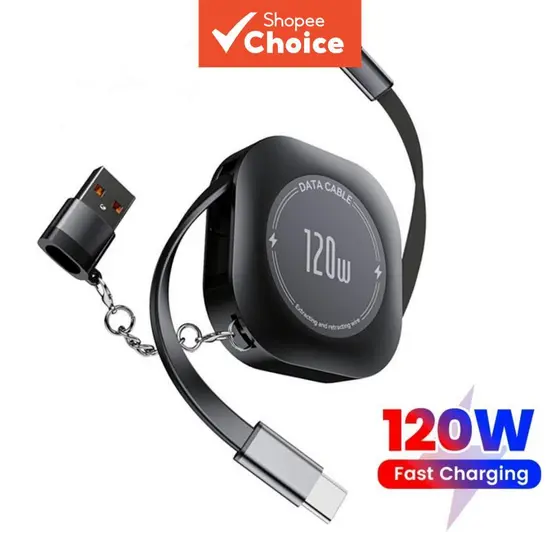 Cabo de Dados de Expansão de Armazenamento Tipo-C para Tipo-C com Adaptador USB C e Carregamento Rápido 120W Retrátil
