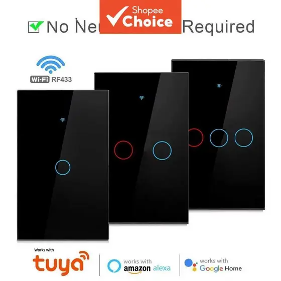Interruptor De Toque Wifi Inteligente , Sem Necessidade De Neutro , 1-3 Gangues Para Google Home