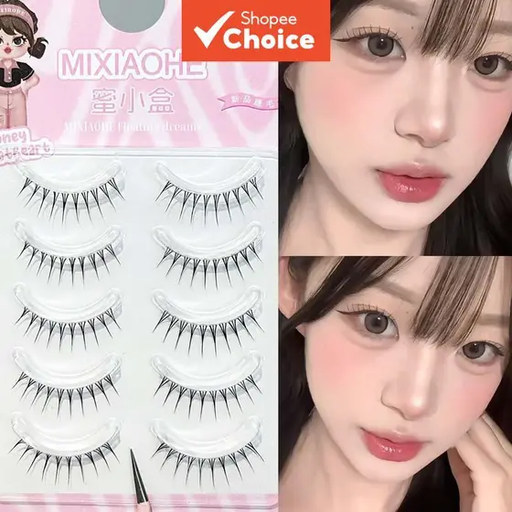 MIXIAOHE Cílios Postiços com Faixa Cheia Estilo Coreano 5 Pares, Finos & Naturais, C-Curl com Faixa Transparente, Para