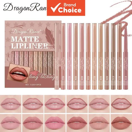 Conjunto De Delineador Labial Dragon Ranee 12 Unidades Fosco Nude Marrom Maquiagem De Longa Duração