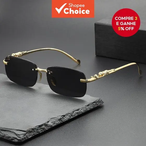 Óculos de Sol Masculino e Feminino sem Aro, Armação Metálica, Proteção UV400