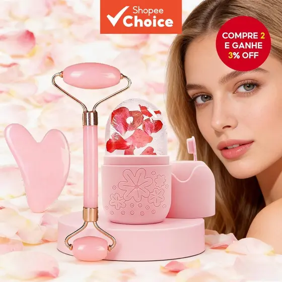 Conjunto De Rolo De Massagem Facial Com Bolsa De Gelo , Ferramenta Manual Para Inchaço E Rugas