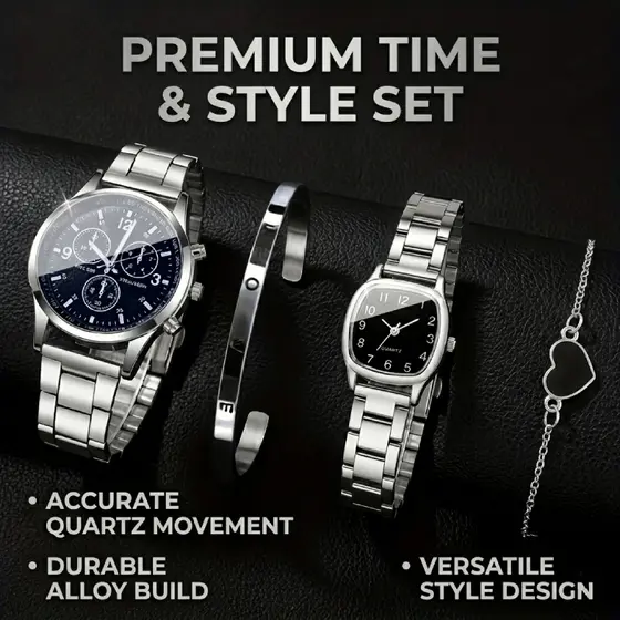 Moda Casal Relógios Pulseiras Conjunto Masculino Relógio De Negócios Casual Mostrador Árabe Feminino Pulso De Quartzo Pr