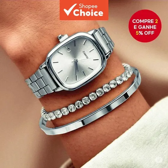 3PCS Relógio Feminino Elegante Quadrado, Mostrador Simples, Calendário, Quartzo, Conjunto com Pulseiras