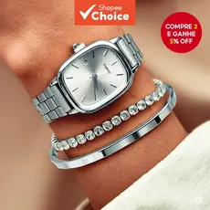 3PCS Relógio Feminino Elegante Quadrado, Mostrador Simples, Calendário, Quartzo, Conjunto com Pulseiras