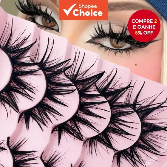 Cílios Postiços Longos, Volumosos e 3D - 5 Pares para Festas e Maquiagem Drag Queen