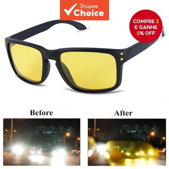 Masculino Quadrado Amarelo Visão Noturna Óculos Anti Brilho Condução De Sol Moda Proteção UV Para Segurança