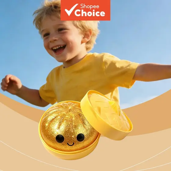 Brinquedo Squishy de Baozi Dourado Transparente Avançado – Macio, Não Grudento, Alívio de Estresse, Formato Realista de