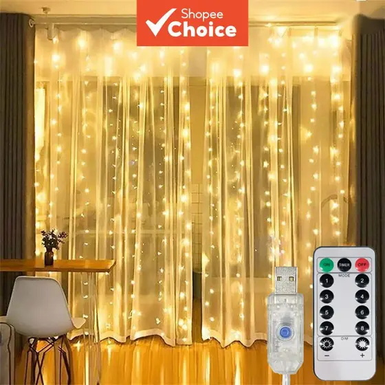 Luzes de Cortina de LED, Luzes de Fada para Quarto com USB, Luzes de Cordão com 8 Modos, com Controle Remoto, Adequadas
