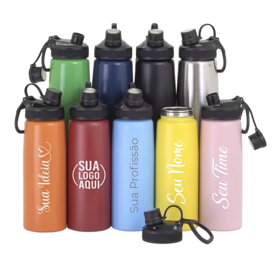 Garrafa Inox Squeeze Personalizada C/ Seu Nome Logo 900ml