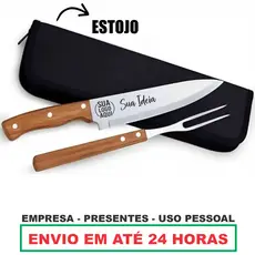 Kit Churrasco Personalizado Acompanha Faca Garfo Estojo Nome Time Logo Empresa Confraternização Dia dos Pais