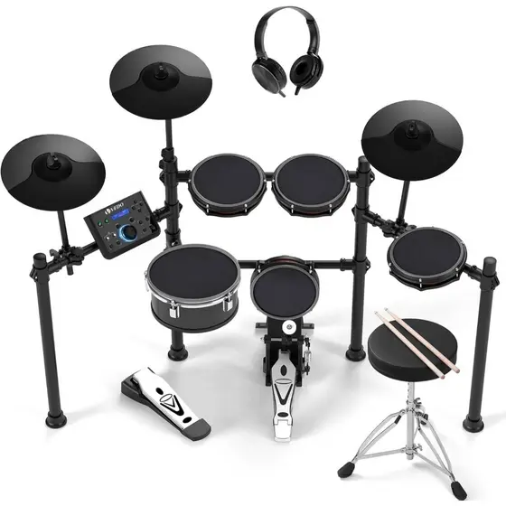 Baterias eletrônicas profissionais com pads de mesh Mude, caixa de 10" com zona dupla, 30 kits e mais de 600 sons BFD