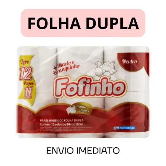 Papel Higiênico Fofinho Folha Dupla 12 Un Rolo de 30m