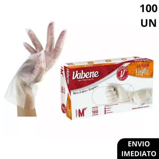 Luvas Descartáveis 100 Un Viniflex Vabene Transparente Sem Pó