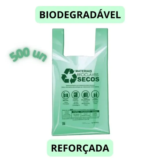 Sacola Plástica Biodegradável 500 Un Mercado Reciclada