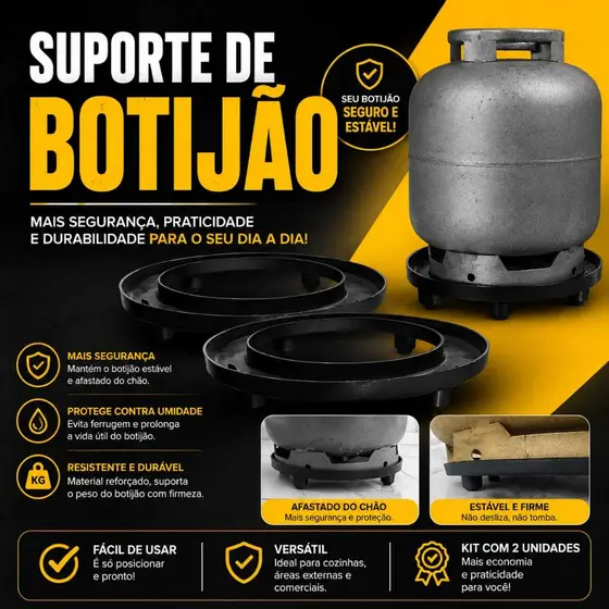 Suporte Base Muito Resistente de Plástico Preto para Botijão de Gás