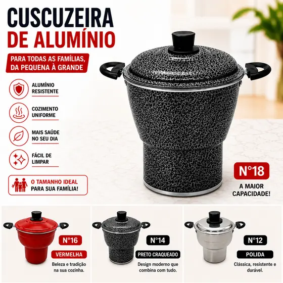 Cuscuzeira Nordestina Alumínio Reforçado Legumes a Vapor Panela Cuscuzeiro Cozinha