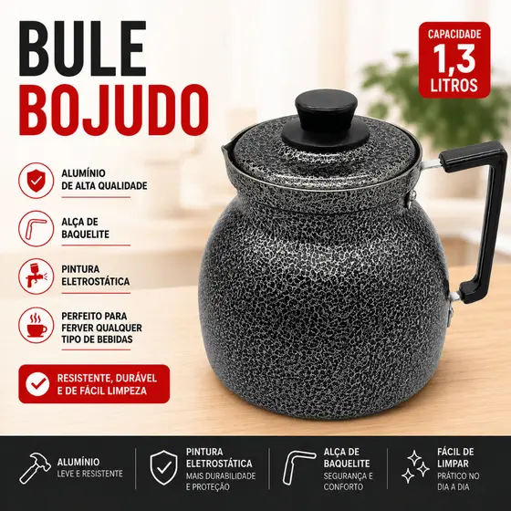 Bule Bojudo Alumínio Reforçado 1,2L Café Chá Resistente