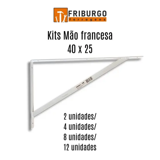 Mão Francesa Suporte para Prateleira BRANCA 90° - 40x25 - QUANTIDADES - com buchas e parafusos