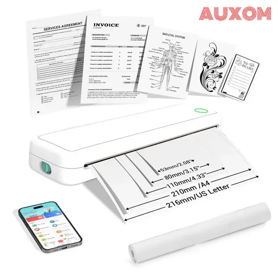 Mini Impressora Portátil A4 Bluetooth Sem Fio Impressão de Texto Imagens Adesivos Bateria 2600mAh
