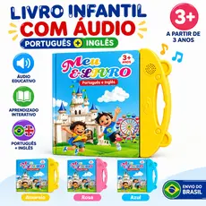 Livro Infantil com Som Livro Interativo Bilingue PT EN Brinquedo de Aprendizagem com Atividades para Crianças