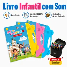Livro Interativo com Som Infantil Bilíngue Português Inglês Multi Temas com Som e Toque Educativo Aprendizagem