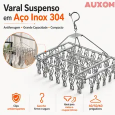 Varal Retrátil com 60/50/40 Clips Inox para Roupas Íntimas e Pequenas – Prendedor de Roupas Prático e Durável
