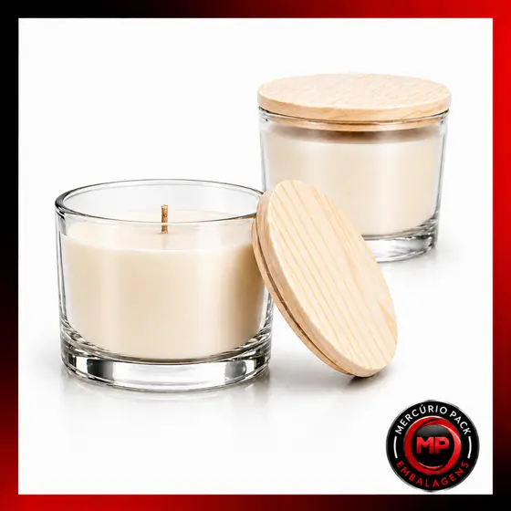24 Potes De Vidro Pate 150ml para Velas Artesanais Lembrancinhas Tampas Madeiras Nadir Figueiredo