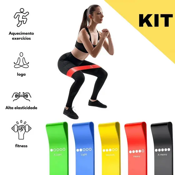 Kit 6 Faixas Elásticas + Mini Band P/ Exercícios Yoga Fisioterapia Treino Musculação Pilates Fitness