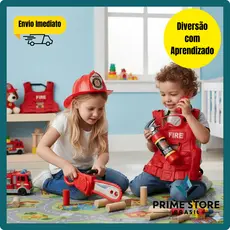 Kit Policial Bombeiro Infantil com Colete Capacete Motosserra e Acessórios Educativo e Divertido