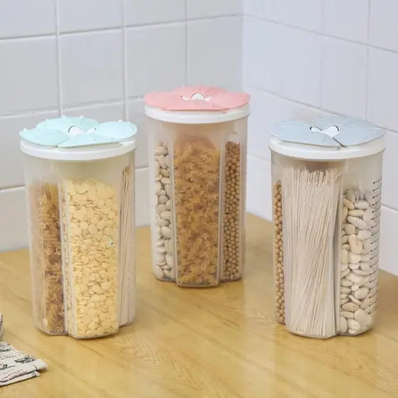 Pote Plástico 1,8L com 4 Divisórias Armazenamento Alimentos Cozinha Sem BPA Organizador
