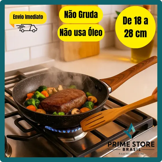 Frigideira Antiaderente Alumínio Fundo Indução Baquelite Não Gruda Não Usa Óleo 28cm e Mais Tamanhos