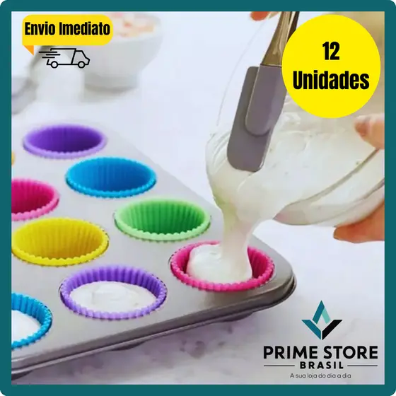 Kit 12 Formas Silicone Cupcake Muffin Mini Torta Reutilizável Colorido