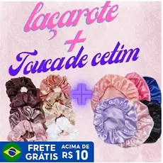 Kit 15 Touca De Cetim + 15 Scrunchies Xuxinha Laçarote De Cetim Atacado