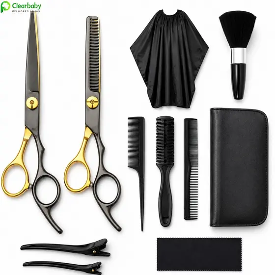 Kit 11 Tesouras De Barbeiro Cortar Cabelo Pente Ferramentas Especializadas de Corte de Cabelo