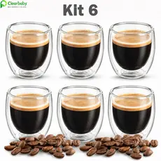 Conjunto com 6 Copos de Vidro Térmico Dupla Parede para Café Expresso 80ml