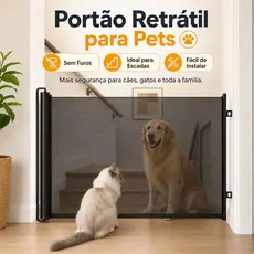 Tela De Proteção Para Cachorro Portão de Segurança Retrátil para Pets – Sem Furar para Portas e Escadas Cães e Gatos