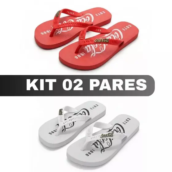 Kit 2 Pares de Chinelo Masculino Sandalia de Dedo Coca Cola Barato Leve, Macio e Perfeito para o Verão Simples