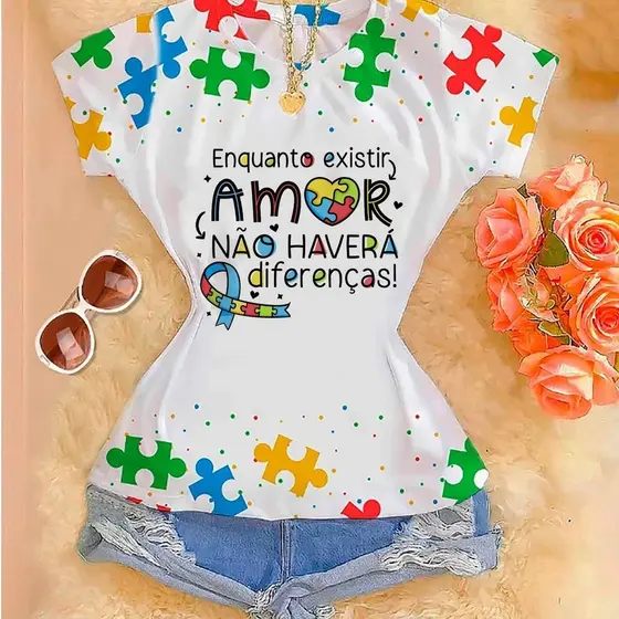 Tshirt Blusa Camiseta feminina Estampada Premium Autismo - Enquanto Existir...